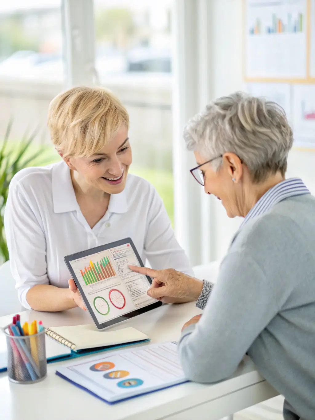 A consultant from Dagger Healthcare Solutions explaining MIPS requirements to a client, ensuring they have a clear understanding of what's needed for successful reporting.