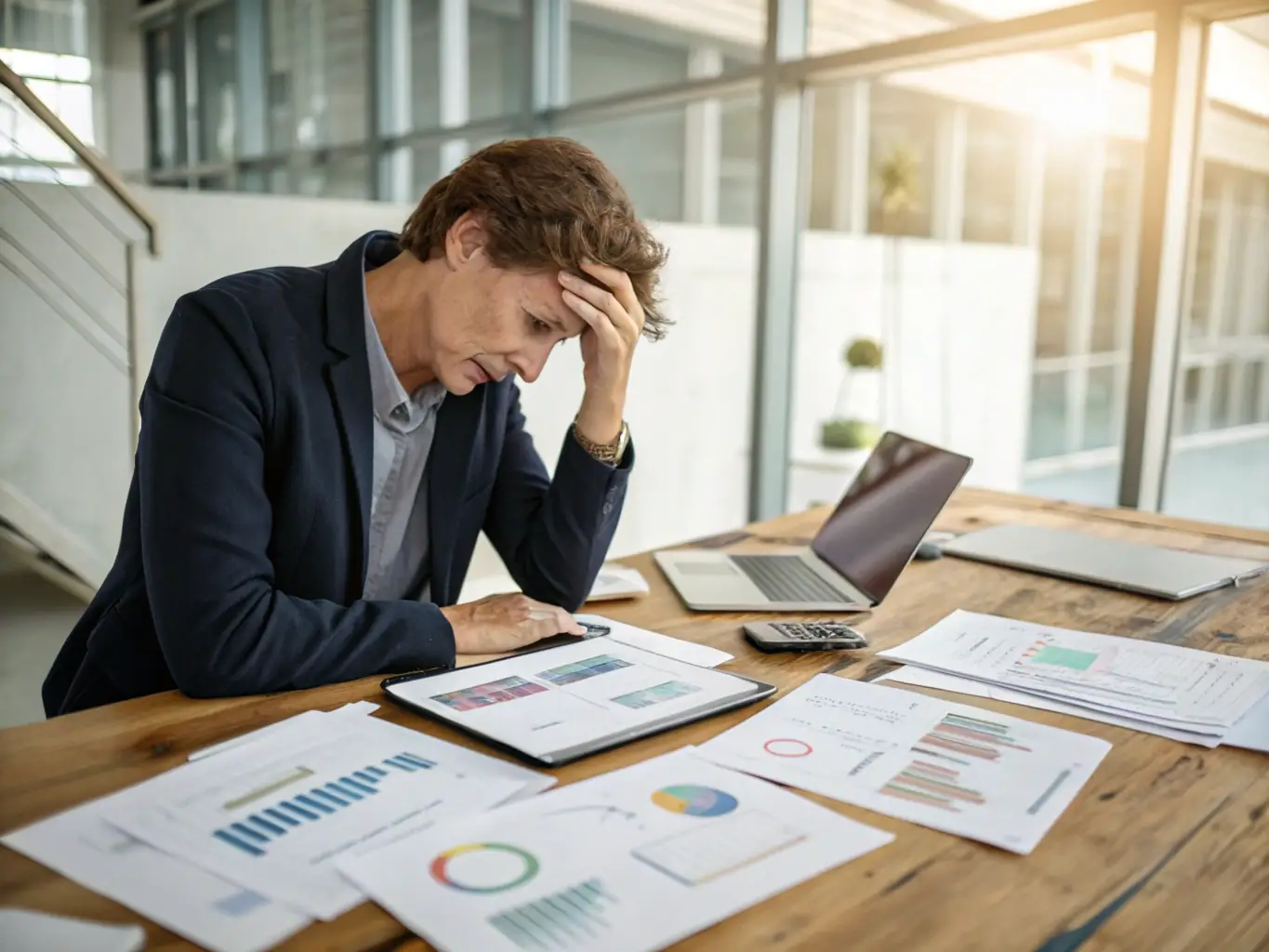 A close-up shot of a doctor looking stressed while reviewing a complex MIPS report on a computer screen, symbolizing the challenge of dealing with outdated data.